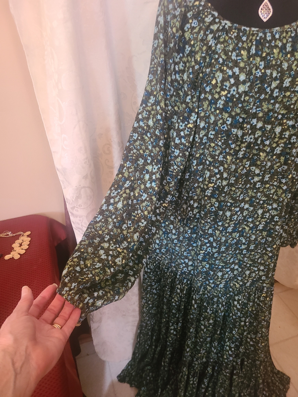 Bohemian Floral Maxi Dress in Teal and Black - Picture 5 of 9